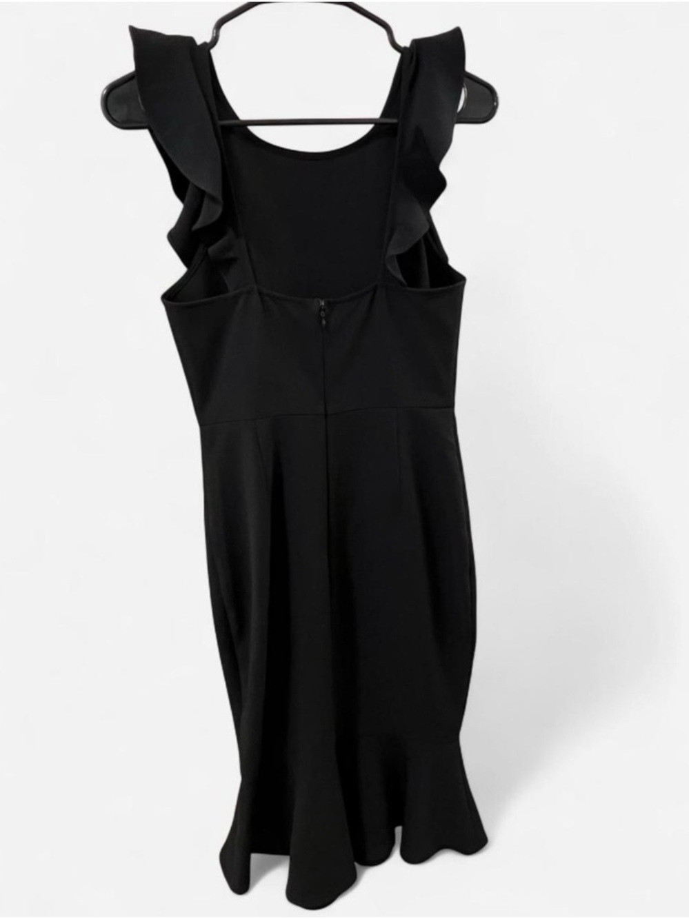 Lulu's Small Black Ruffle-Trim Midi Dress Formal Cocktail Wedding Guest Bodycon - Picture 6 of 8